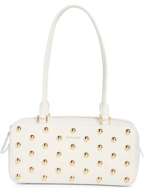 Veronica Beard White Leather Studded Shoulder Bag Gold Hardware NWT